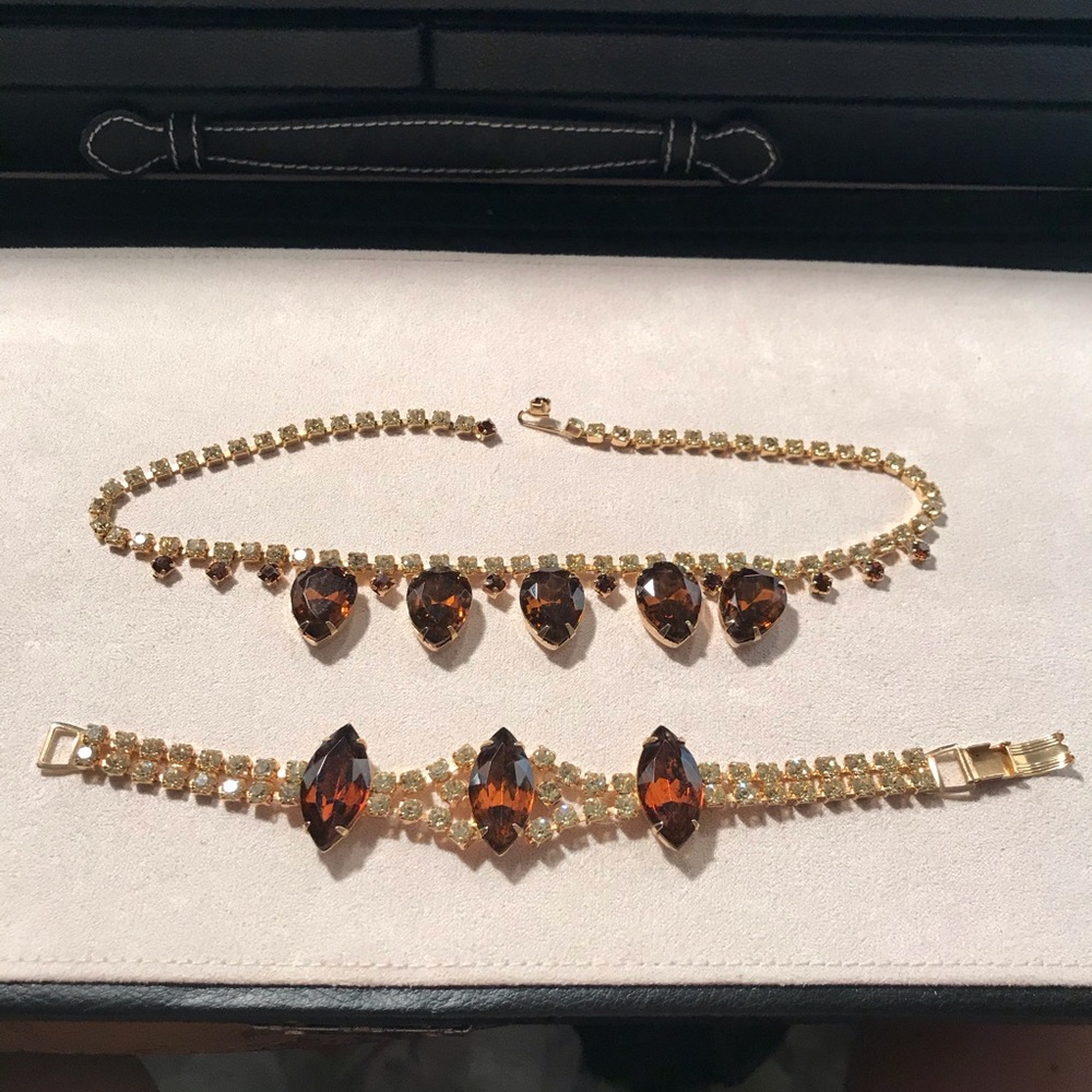 VTG Art Nouveau Amber Necklace & Bracelet Pair